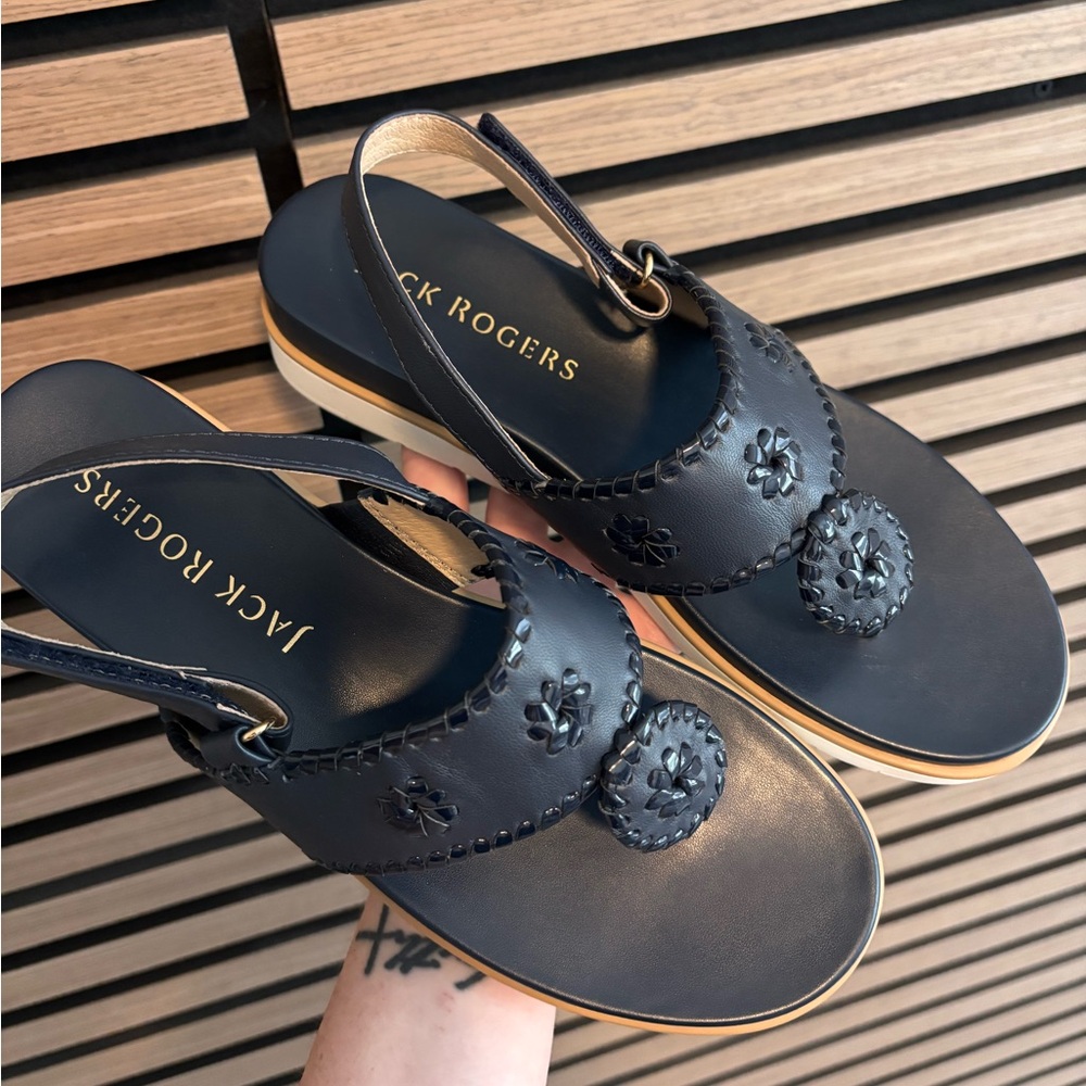 Jack Rogers Navy Leather Slingback Sandals